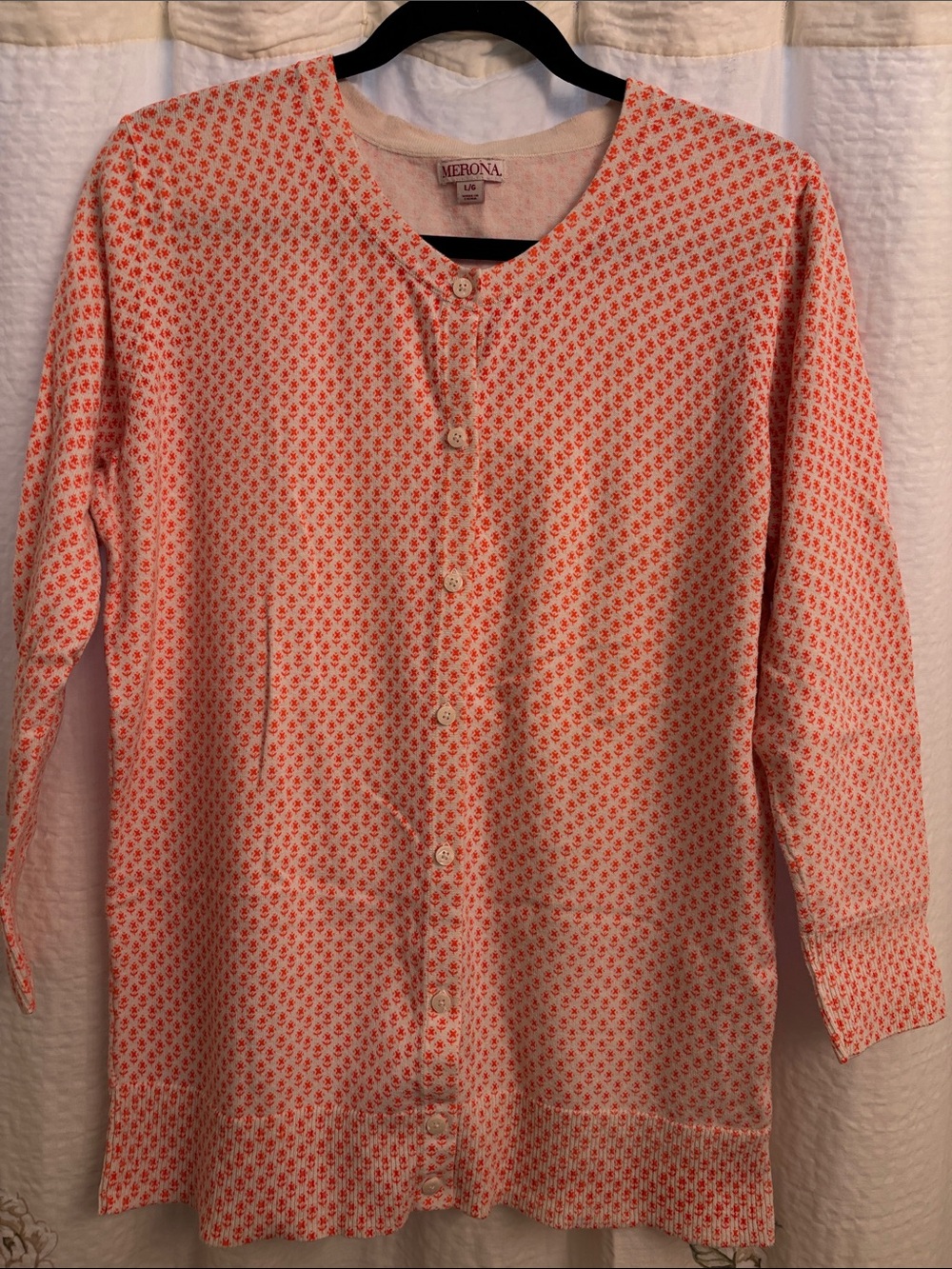 Merona Coral and Cream Printed Button Cardigan